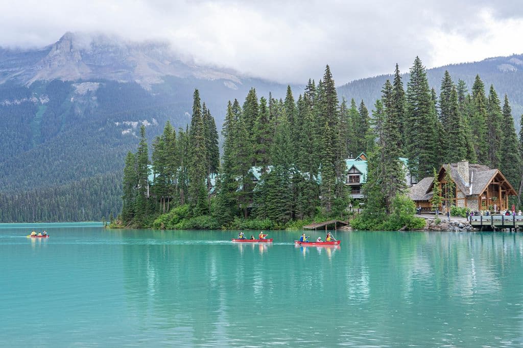 People canoeing on a lake in Canada.