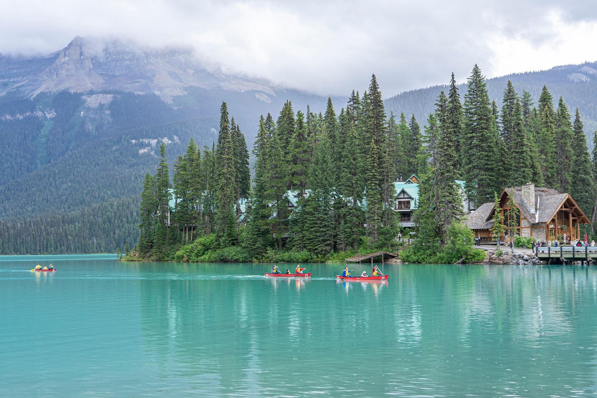People canoeing on a lake in Canada.